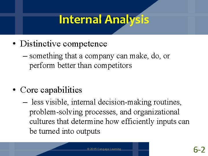 Internal Analysis • Distinctive competence – something that a company can make, do, or