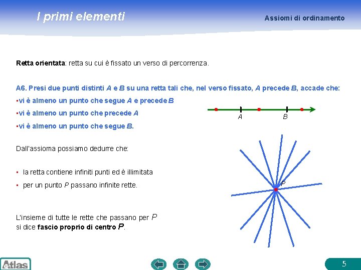 I primi elementi Assiomi di ordinamento Retta orientata: retta su cui è fissato un