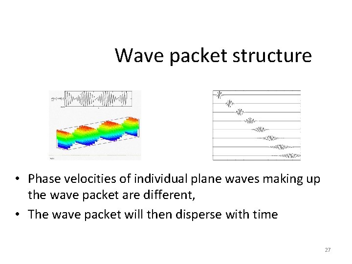 Wave packet structure • Phase velocities of individual plane waves making up the wave