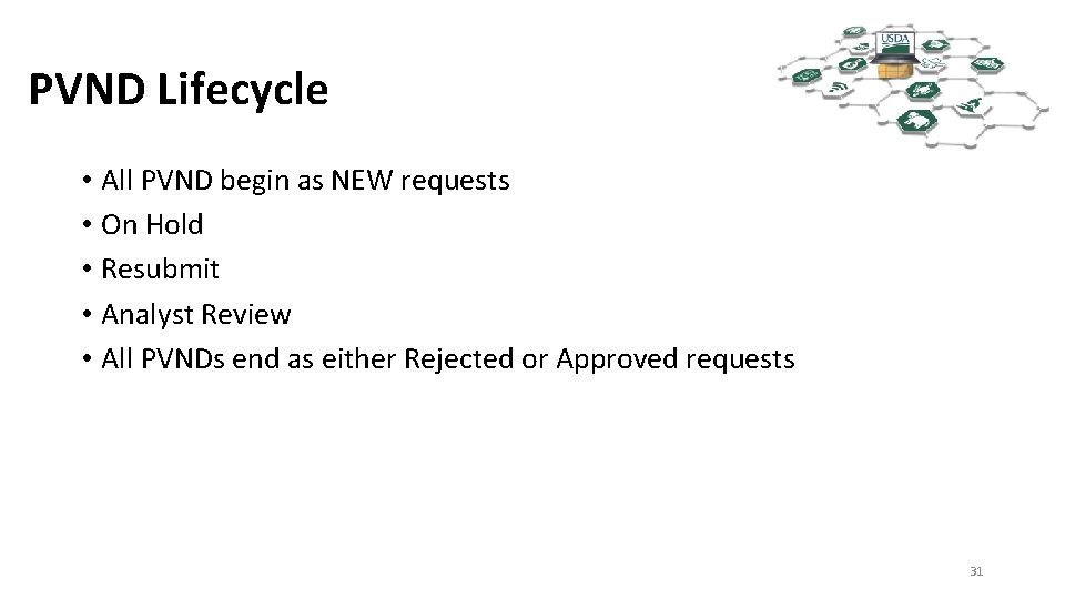 PVND Lifecycle • All PVND begin as NEW requests • On Hold • Resubmit
