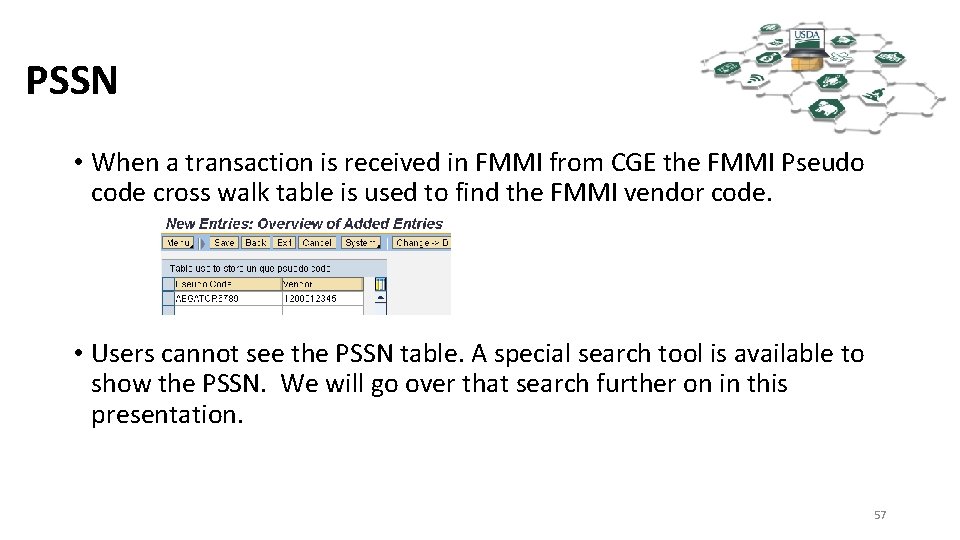PSSN • When a transaction is received in FMMI from CGE the FMMI Pseudo