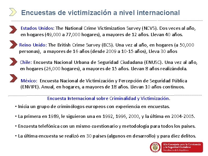 Encuestas de victimización a nivel internacional Estados Unidos: The National Crime Victimization Survey (NCVS).