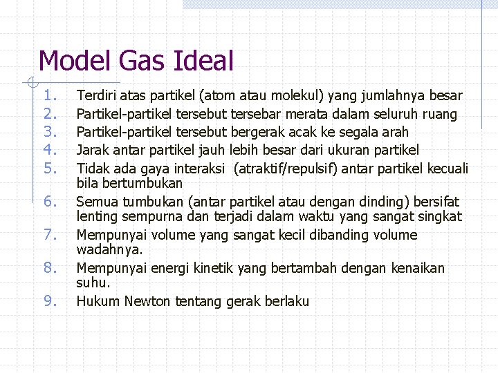 Model Gas Ideal 1. 2. 3. 4. 5. 6. 7. 8. 9. Terdiri atas