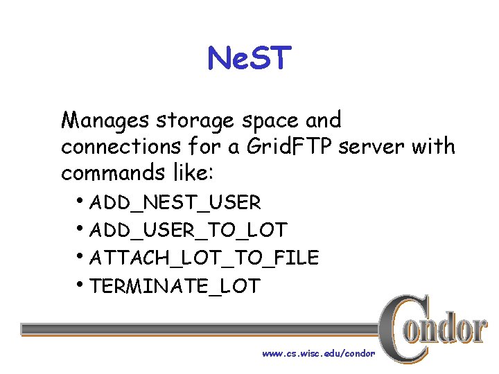 Ne. ST Manages storage space and connections for a Grid. FTP server with commands