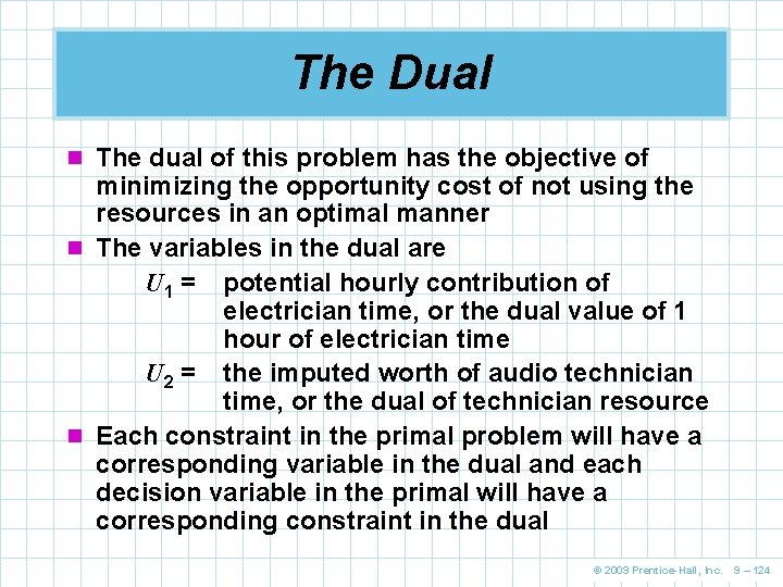 The Dual n The dual of this problem has the objective of minimizing the