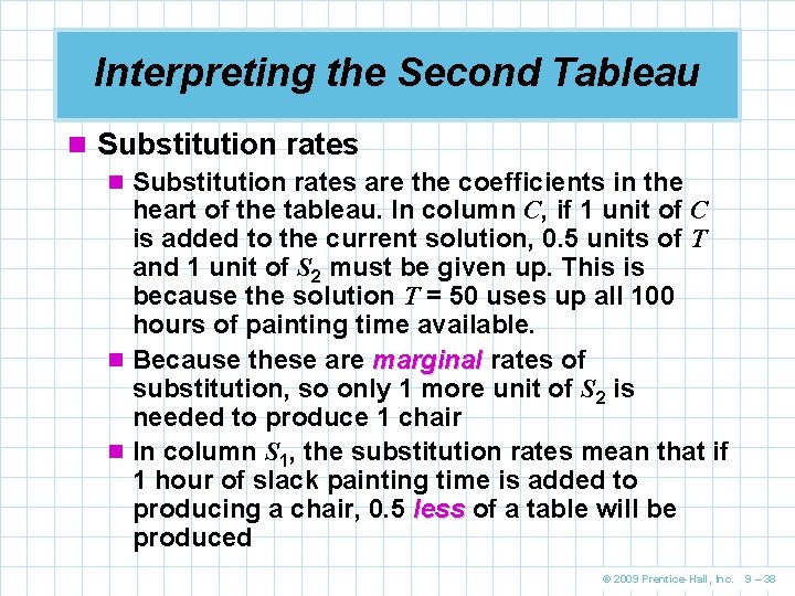 Interpreting the Second Tableau n Substitution rates are the coefficients in the heart of