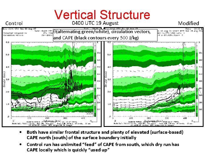 Control Vertical Structure 0400 UTC 19 August Modified (alternating green/white), circulation vectors, and CAPE