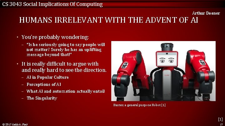 CS 3043 Social Implications Of Computing Arthur Dooner HUMANS IRRELEVANT WITH THE ADVENT OF