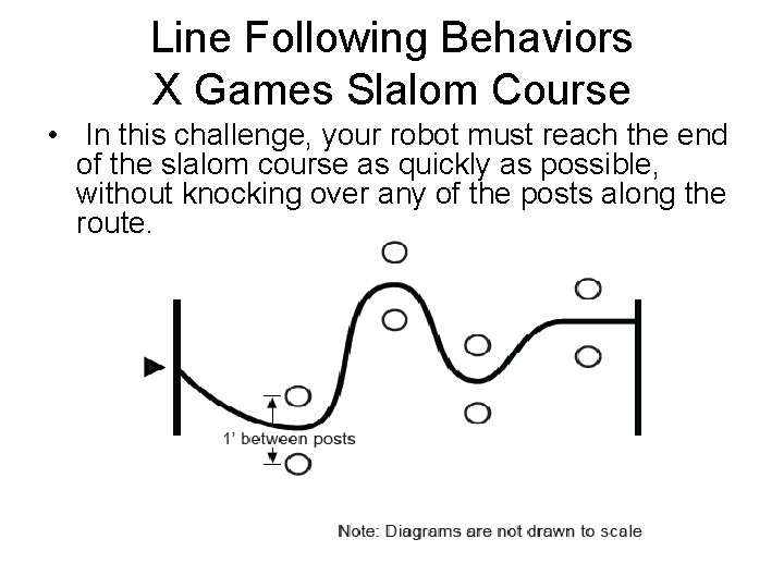 Line Following Behaviors X Games Slalom Course • In this challenge, your robot must