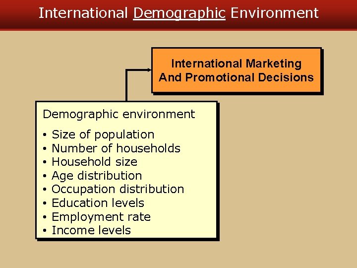 International Demographic Environment International Marketing And Promotional Decisions Demographic environment • • Size of