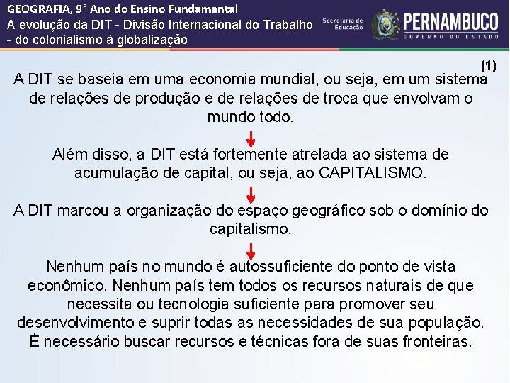 GEOGRAFIA, 9° Ano do Ensino Fundamental A evolução da DIT - Divisão Internacional do