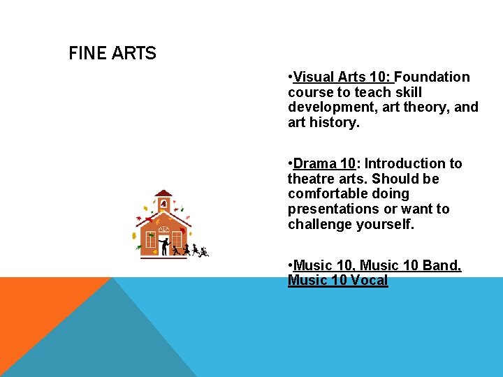 FINE ARTS • Visual Arts 10: Foundation course to teach skill development, art theory,