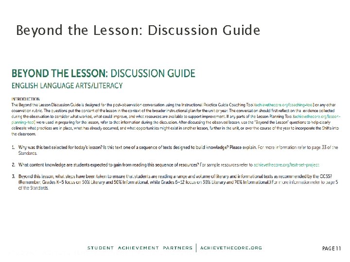 Beyond the Lesson: Discussion Guide PAGE 11 