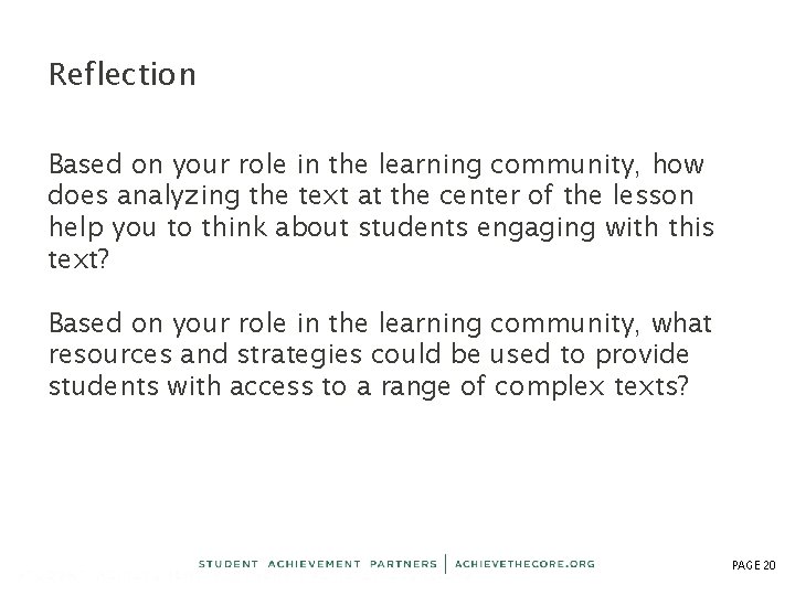 Reflection Based on your role in the learning community, how does analyzing the text