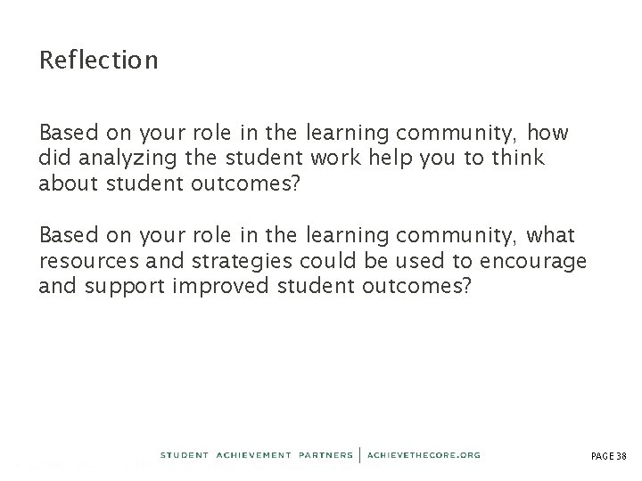 Reflection Based on your role in the learning community, how did analyzing the student