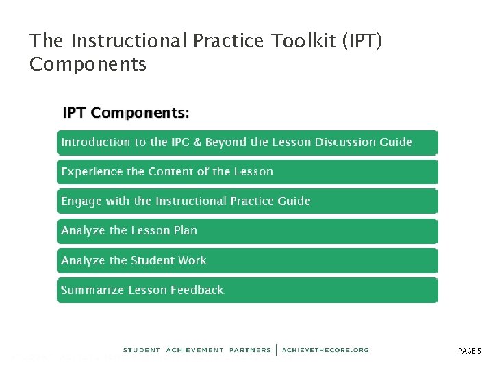 The Instructional Practice Toolkit (IPT) Components PAGE 5 