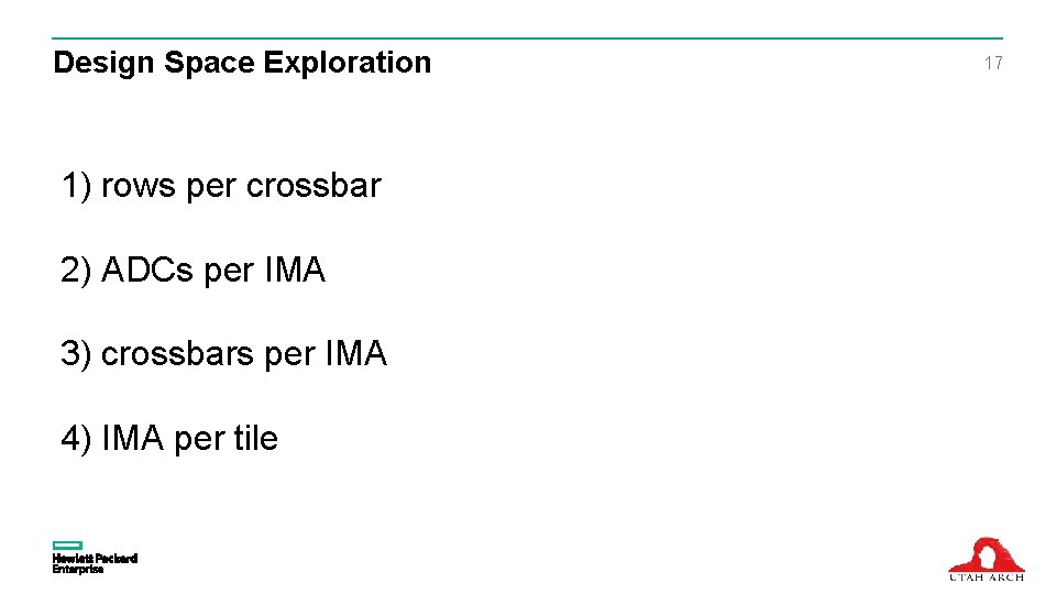 Design Space Exploration 1) rows per crossbar 2) ADCs per IMA 3) crossbars per
