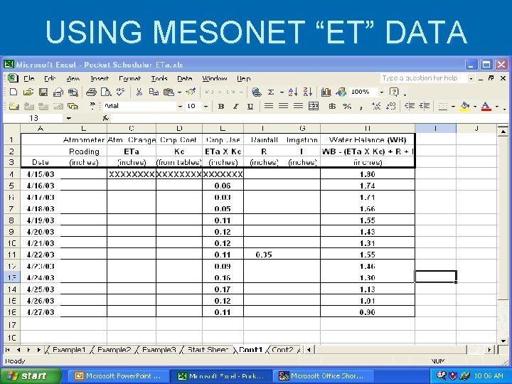 USING MESONET “ET” DATA 