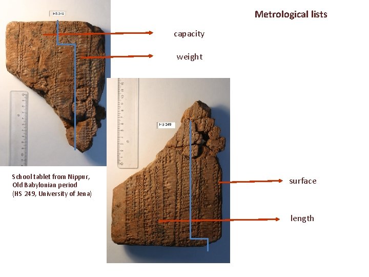Metrological lists capacity weight School tablet from Nippur, Old Babylonian period (HS 249, University
