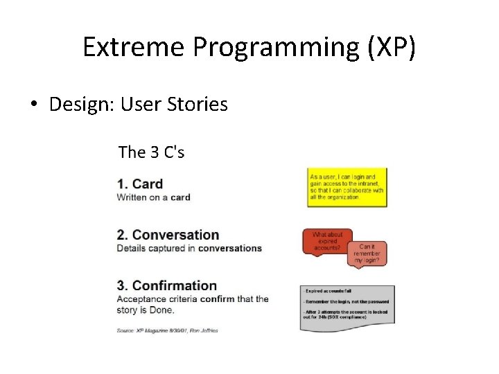 Extreme Programming (XP) • Design: User Stories 