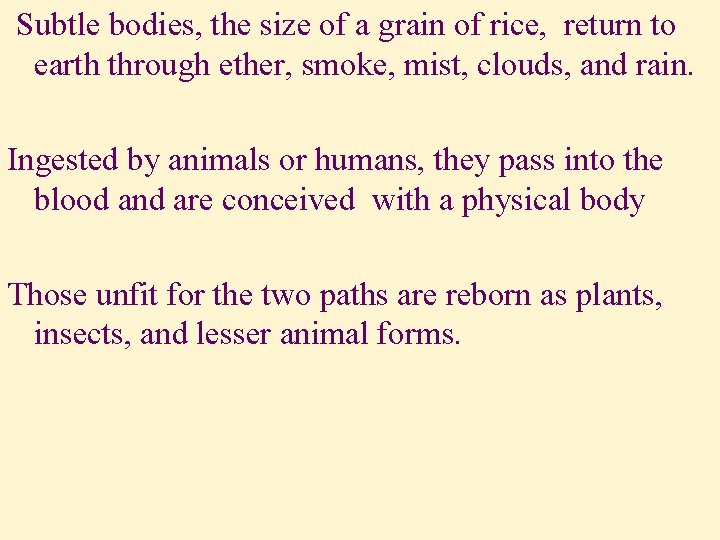 Subtle bodies, the size of a grain of rice, return to earth through Subtle bodies, the size of a grain of rice, return to earth through