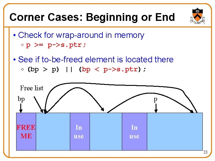 Corner Cases: Beginning or End • Check for wrap-around in memory o p >=