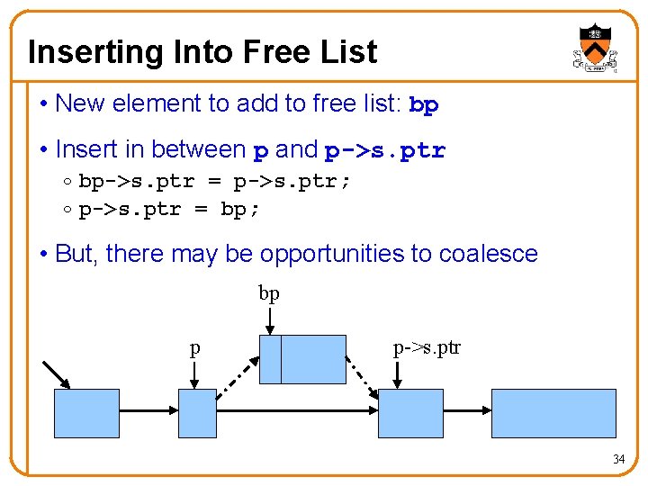 Inserting Into Free List • New element to add to free list: bp •