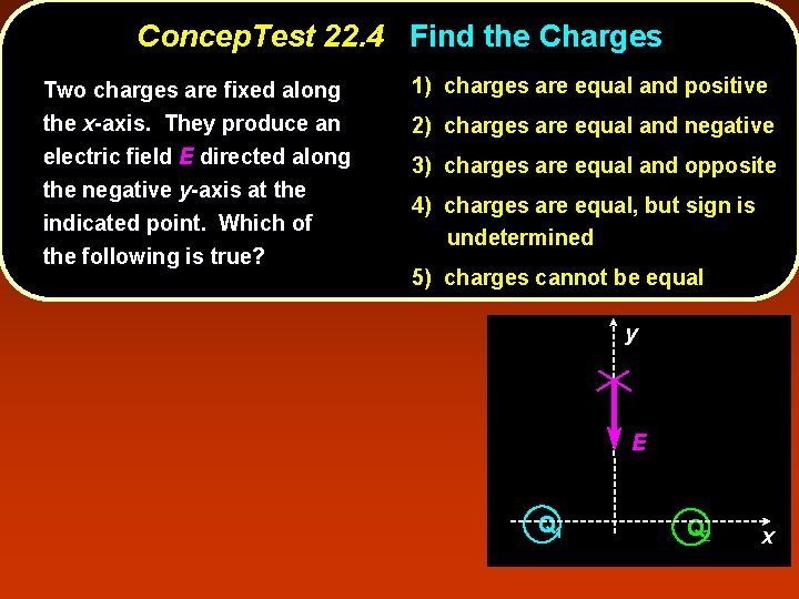 Concep. Test 22. 4 Find the Charges Two charges are fixed along the x-axis.