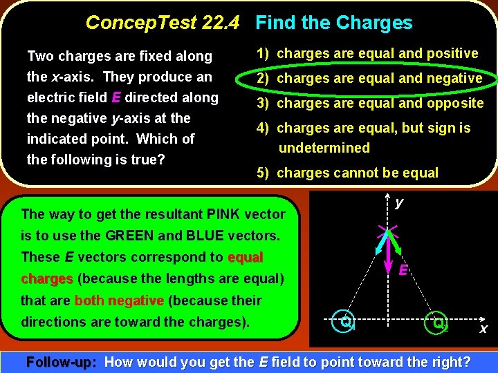 Concep. Test 22. 4 Find the Charges Two charges are fixed along the x-axis.