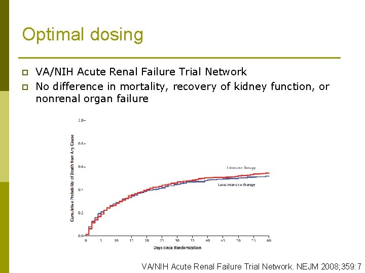 Optimal dosing p p VA/NIH Acute Renal Failure Trial Network No difference in mortality,