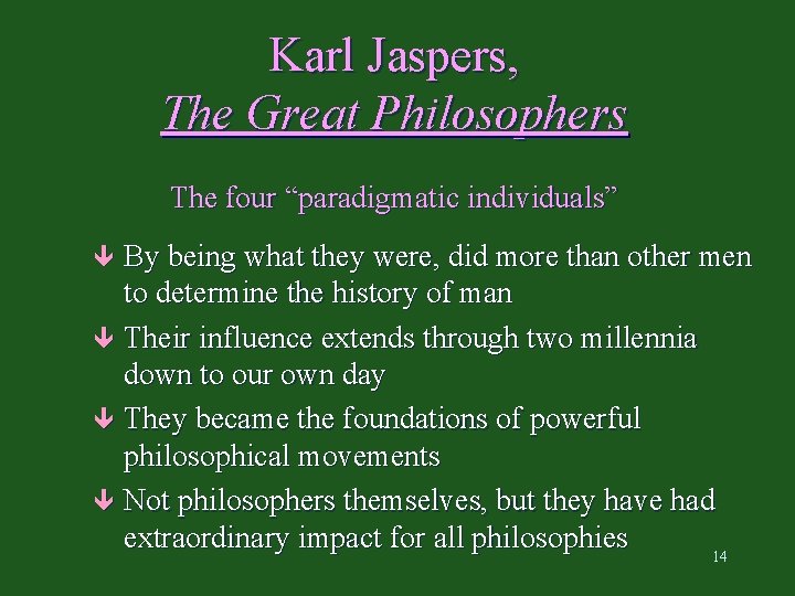 Karl Jaspers, The Great Philosophers The four “paradigmatic individuals” By being what they were,