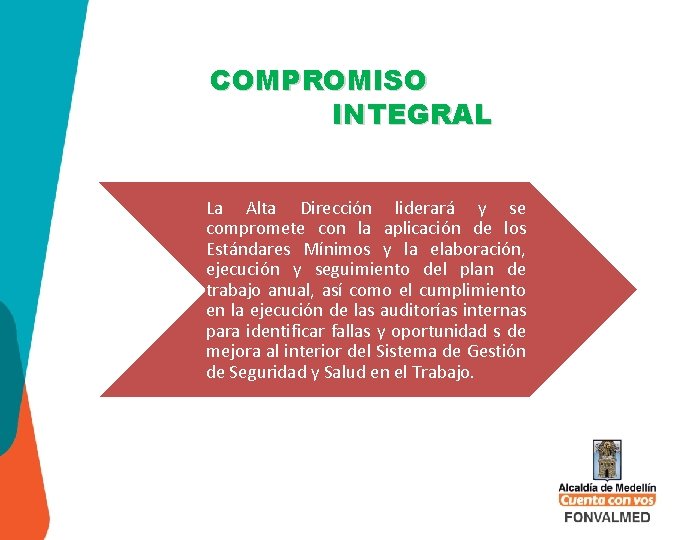 COMPROMISO INTEGRAL La Alta Dirección liderará y se compromete con la aplicación de los