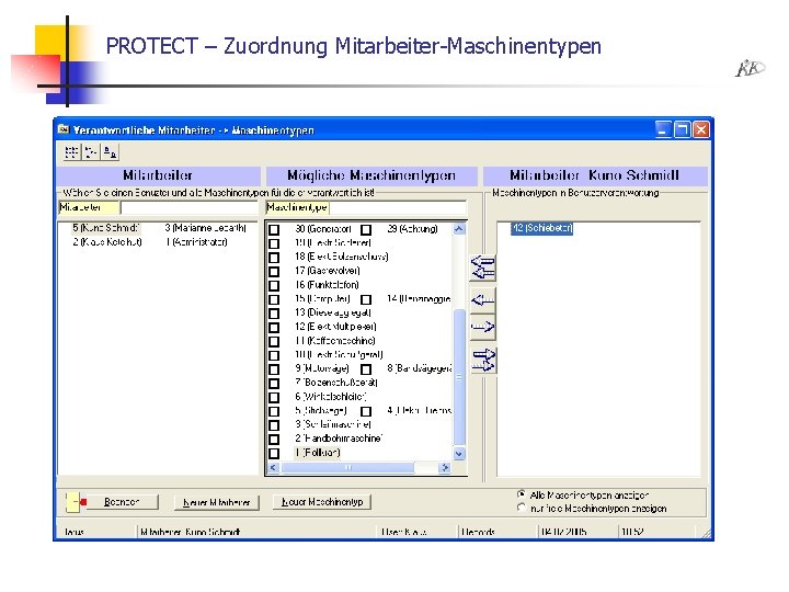 PROTECT – Zuordnung Mitarbeiter-Maschinentypen 