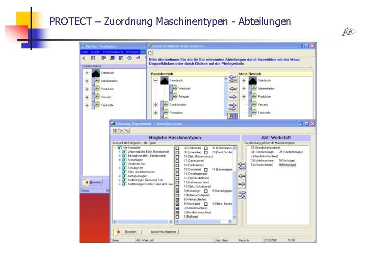PROTECT – Zuordnung Maschinentypen - Abteilungen 