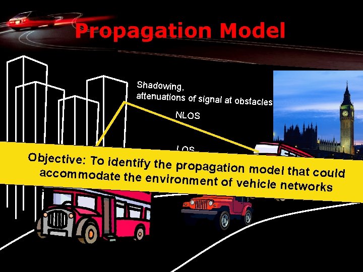 Propagation Model Shadowing, attenuations of signal at o bstacles NLOS Objective: To identify the
