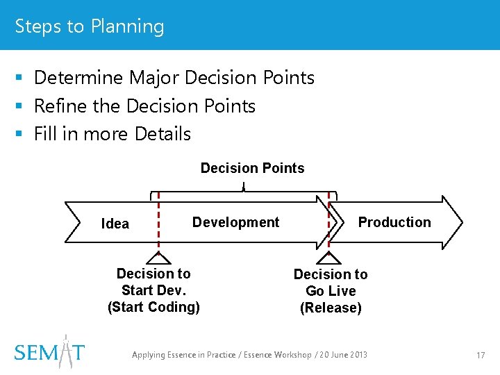 Steps to Planning § Determine Major Decision Points § Refine the Decision Points §