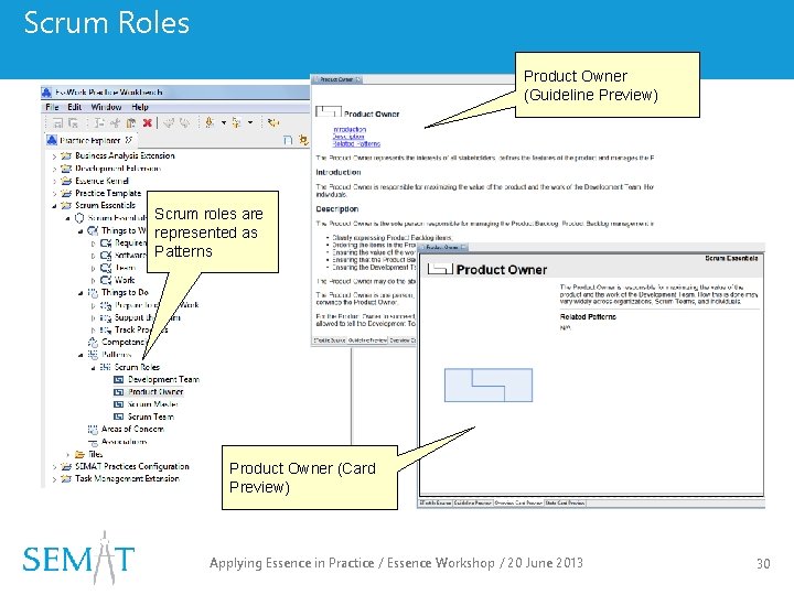 Scrum Roles Product Owner (Guideline Preview) Scrum roles are represented as Patterns Product Owner