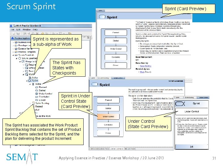 Scrum Sprint (Card Preview) Sprint is represented as a sub-alpha of Work The Sprint