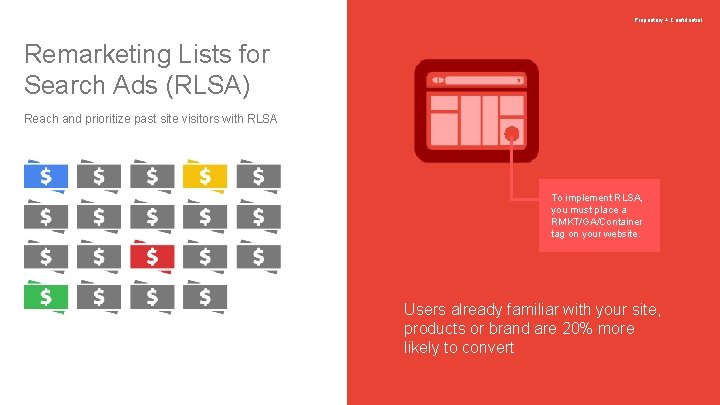 Proprietary + Confidential Remarketing Lists for Search Ads (RLSA) Reach and prioritize past site