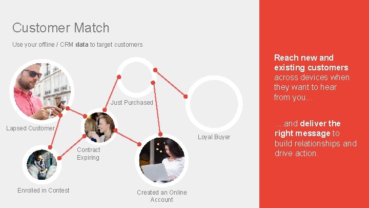Customer Match Use your offline / CRM data to target customers Reach new and