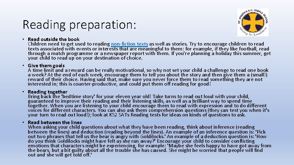 Reading preparation: • Read outside the book Children need to get used to reading