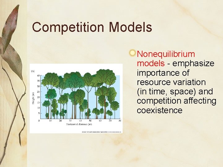 Competition Models Nonequilibrium models - emphasize importance of resource variation (in time, space) and