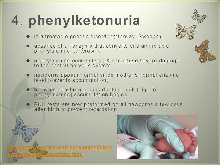 4. phenylketonuria is a treatable genetic disorder (Norway, Sweden) absence of an enzyme that