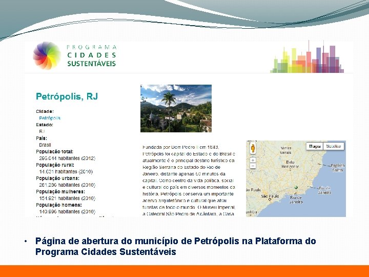  • Página de abertura do município de Petrópolis na Plataforma do Programa Cidades