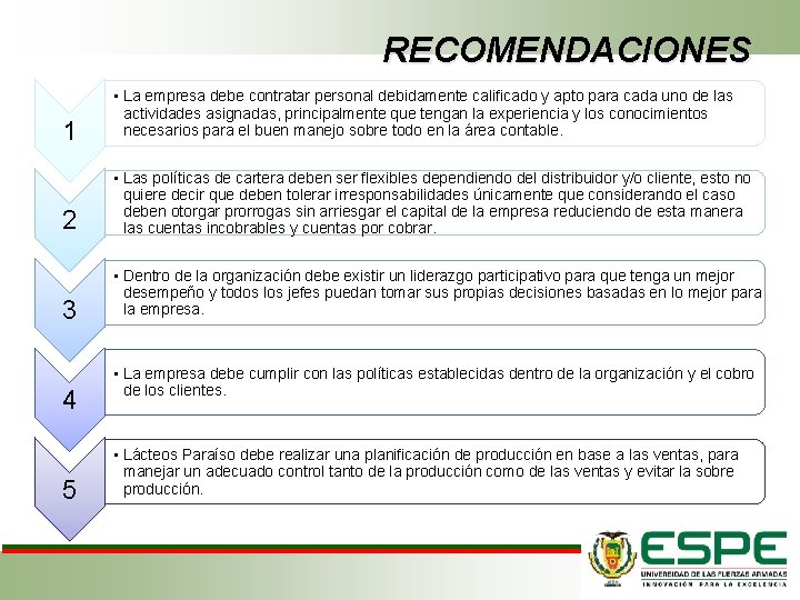 RECOMENDACIONES 1 • La empresa debe contratar personal debidamente calificado y apto para cada