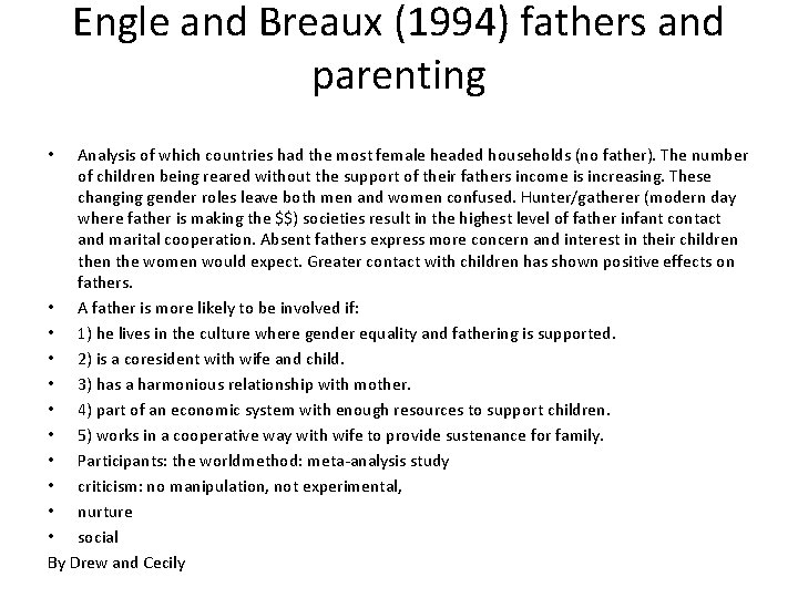 Engle and Breaux (1994) fathers and parenting Analysis of which countries had the most