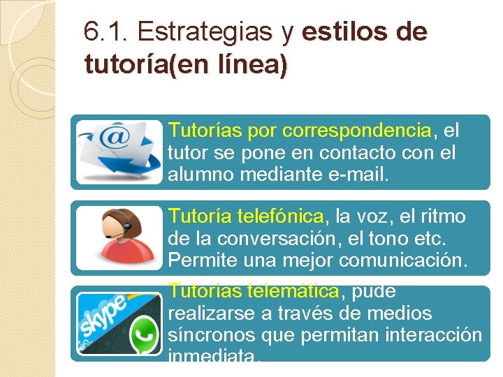 6. 1. Estrategias y estilos de tutoría(en línea) Tutorías por correspondencia, el tutor se