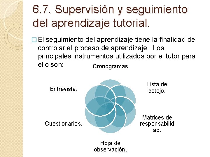 6. 7. Supervisión y seguimiento del aprendizaje tutorial. � El seguimiento del aprendizaje tiene