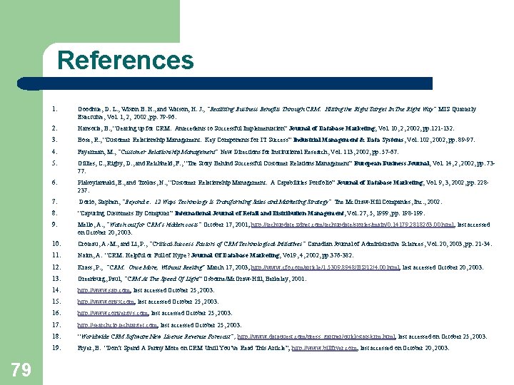 References 79 1. Goodhue, D. L. , Wixon B. H. , and Watson, H.
