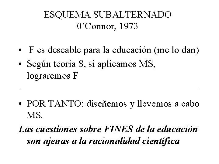 ESQUEMA SUBALTERNADO 0’Connor, 1973 • F es deseable para la educación (me lo dan)